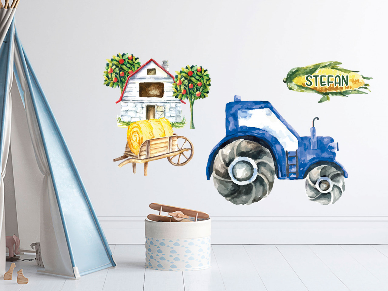 Wandtattoo Traktor mit Bauernhof, Wandsticker personalisiert