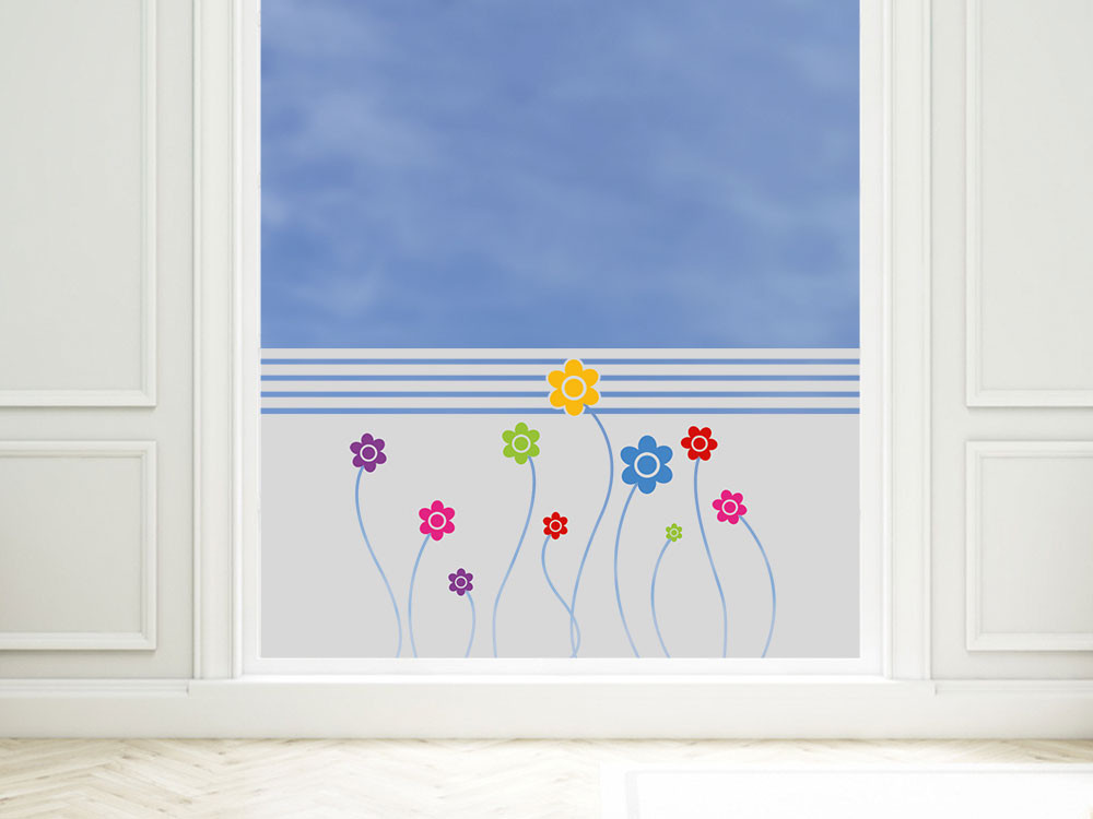 Sichtschutzfolie farbig Blumen Streifen
