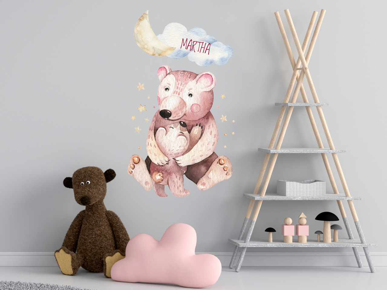 Wandtattoo Kinderzimmer Bär mit Baby und Namen