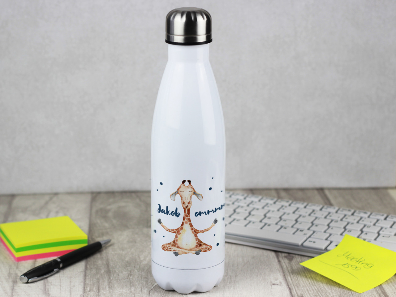 Trinkflasche personalisiert mit Namen für Kinder, Yoga...