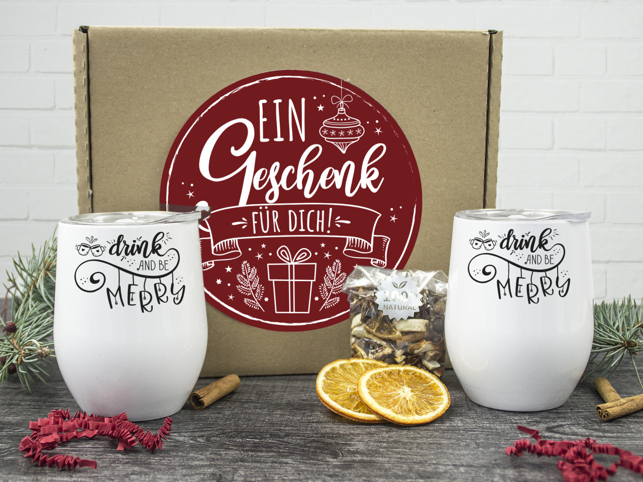 Glühwein Set als Geschenk - Zwei Weinbecher mit Spruch...