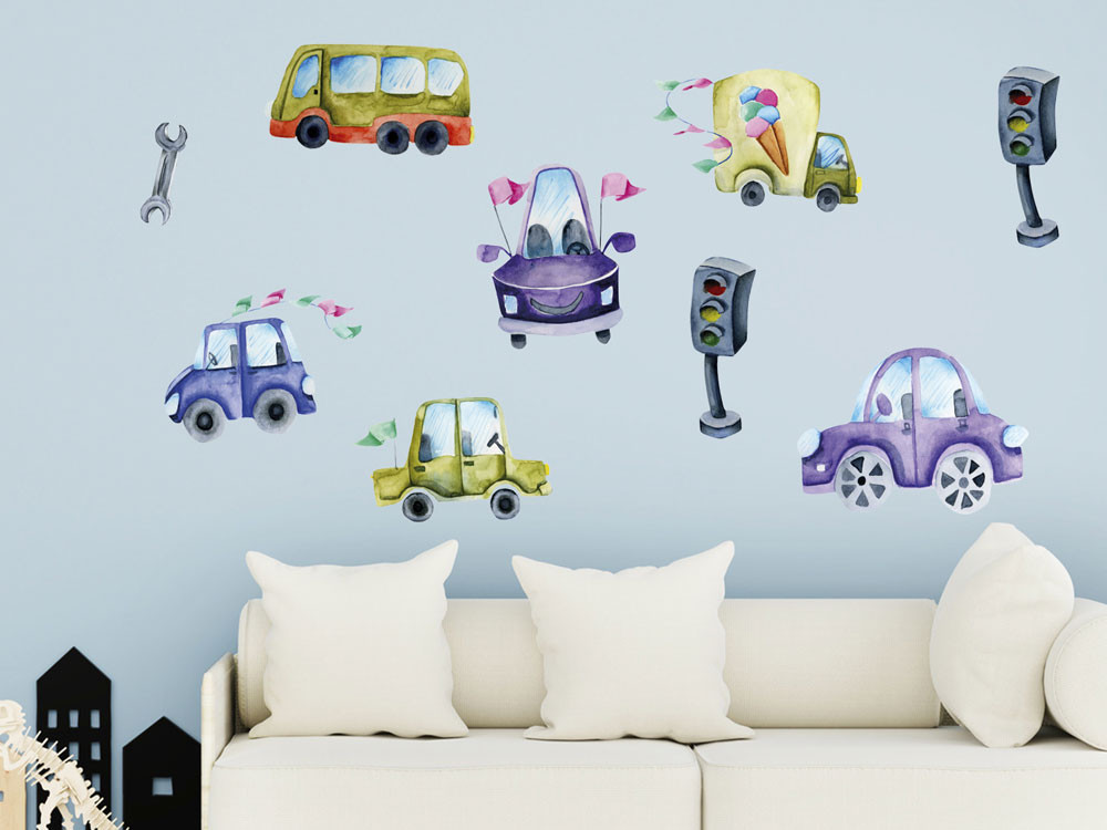 Wandtattoo Autos Set für Kinderzimmer, Babyzimmer und...