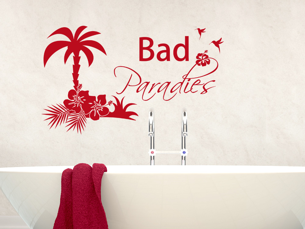 Wandtattoo Badezimmer Bad Paradies mit Palmen Blumen und...