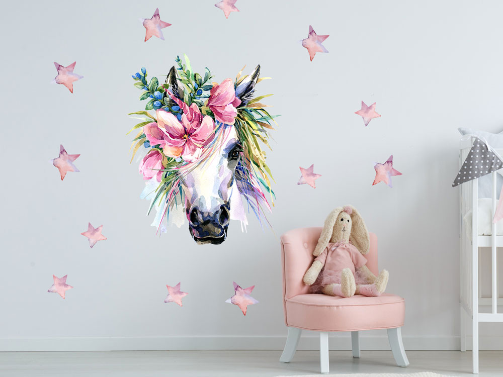Wandtattoo Einhorn mit Blumen