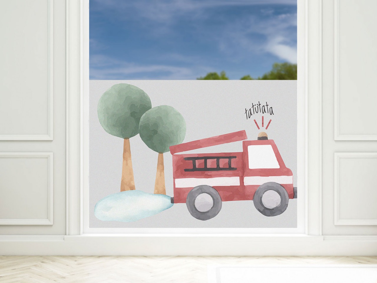 Sichtschutzfolie Kinderzimmer Feuerwehr Auto, Fensterfolie