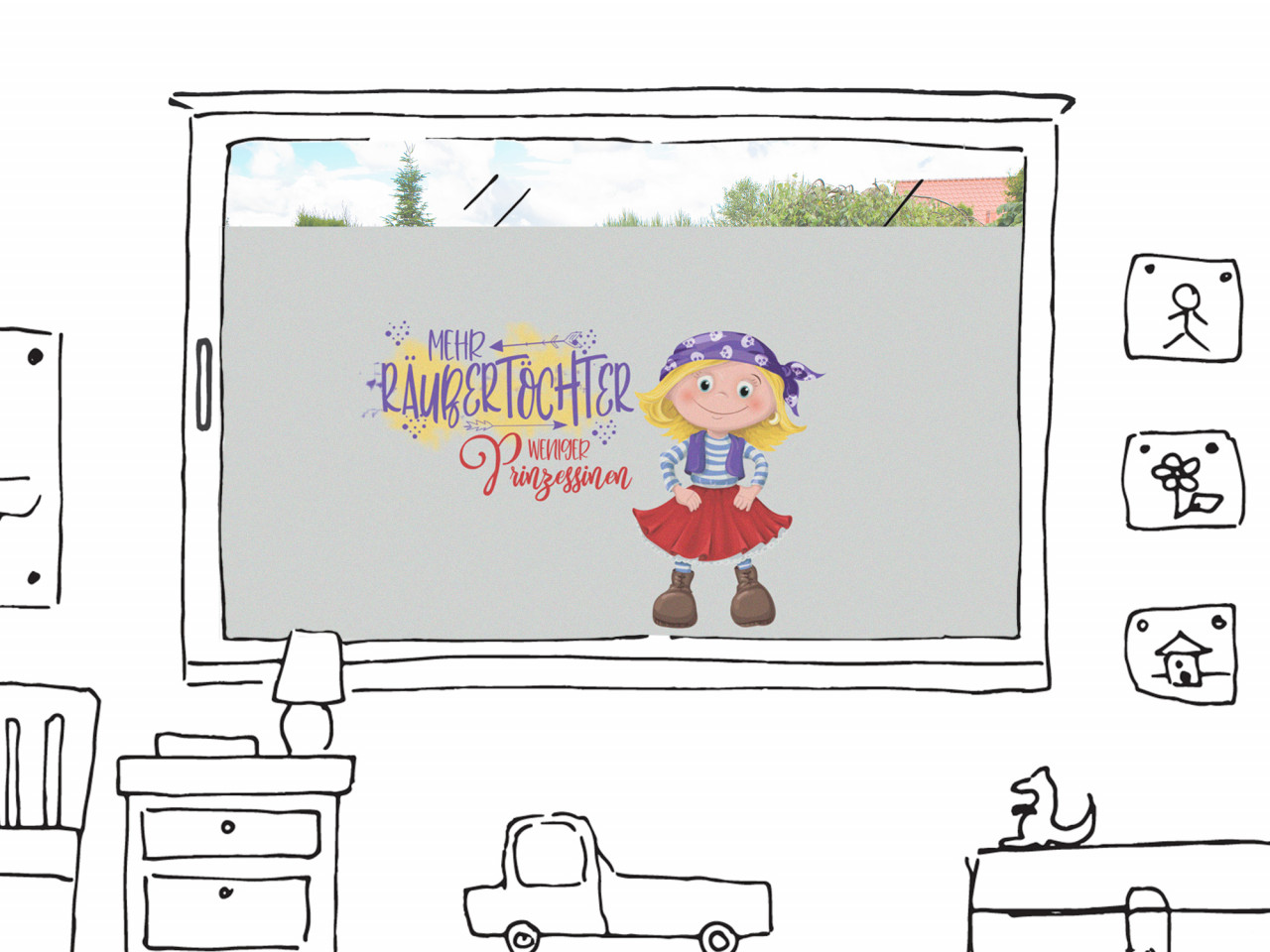 Fensterfolie lustiges Motiv für Mädchen Kinderzimmer