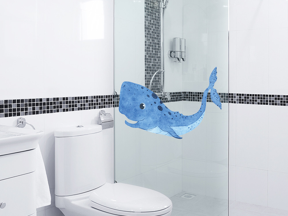 Fensteraufkleber Wal, Fensterbild Bad, Fensterdeko Glas...