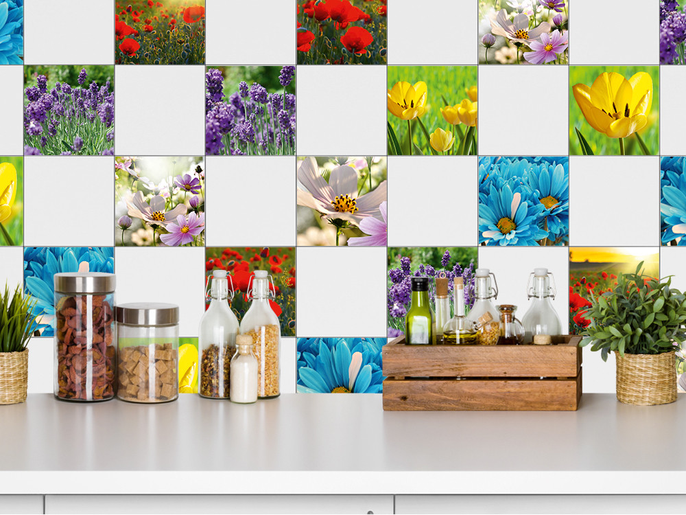 Fliesenaufkleber Set Blumen aus der Natur