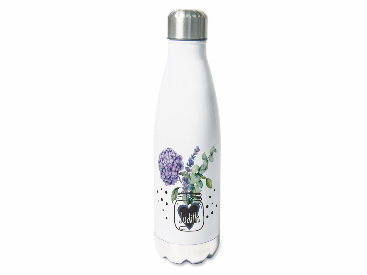 Thermosflasche mit Namen personalisiert, Hortensien in...