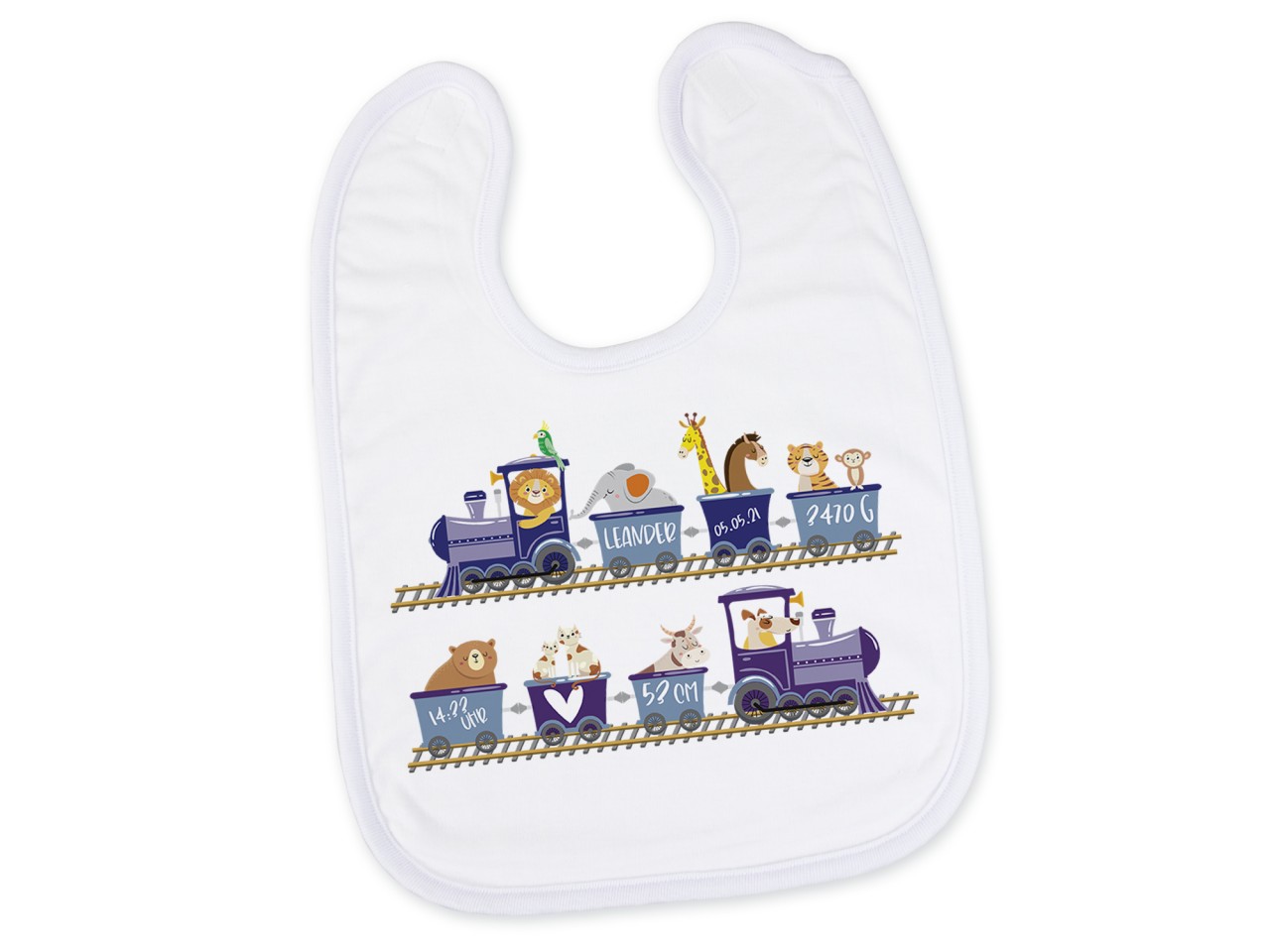 Baby Lätzchen mit Name und Geburtsdaten - Tiere in der...