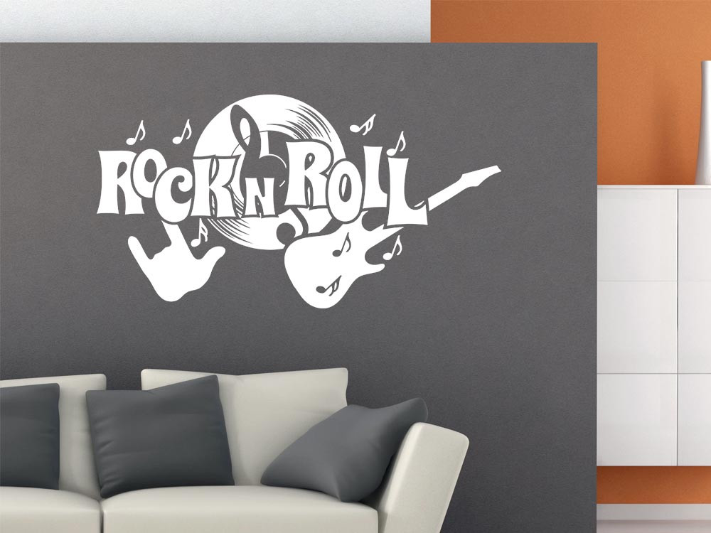 Wandtattoo Schriftzug Rock n Roll mit Rockelementen