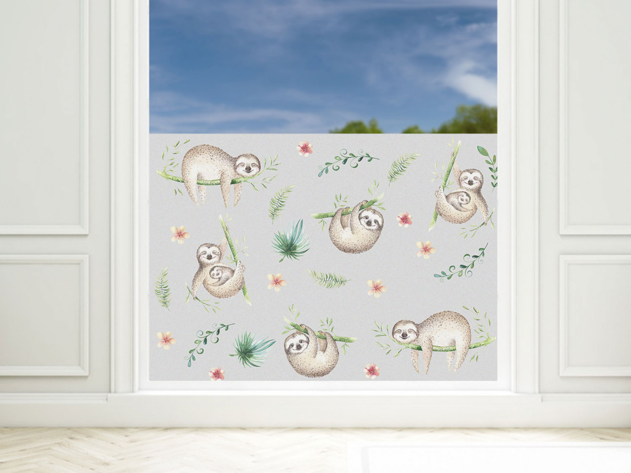 Sichtschutzfolie Kinderzimmer Faultiere, Fensterfolie