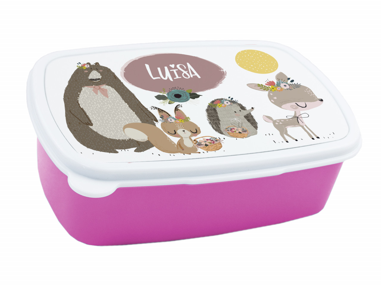 Brotdose für Mädchen, personalisiert mit Namen Waldtiere