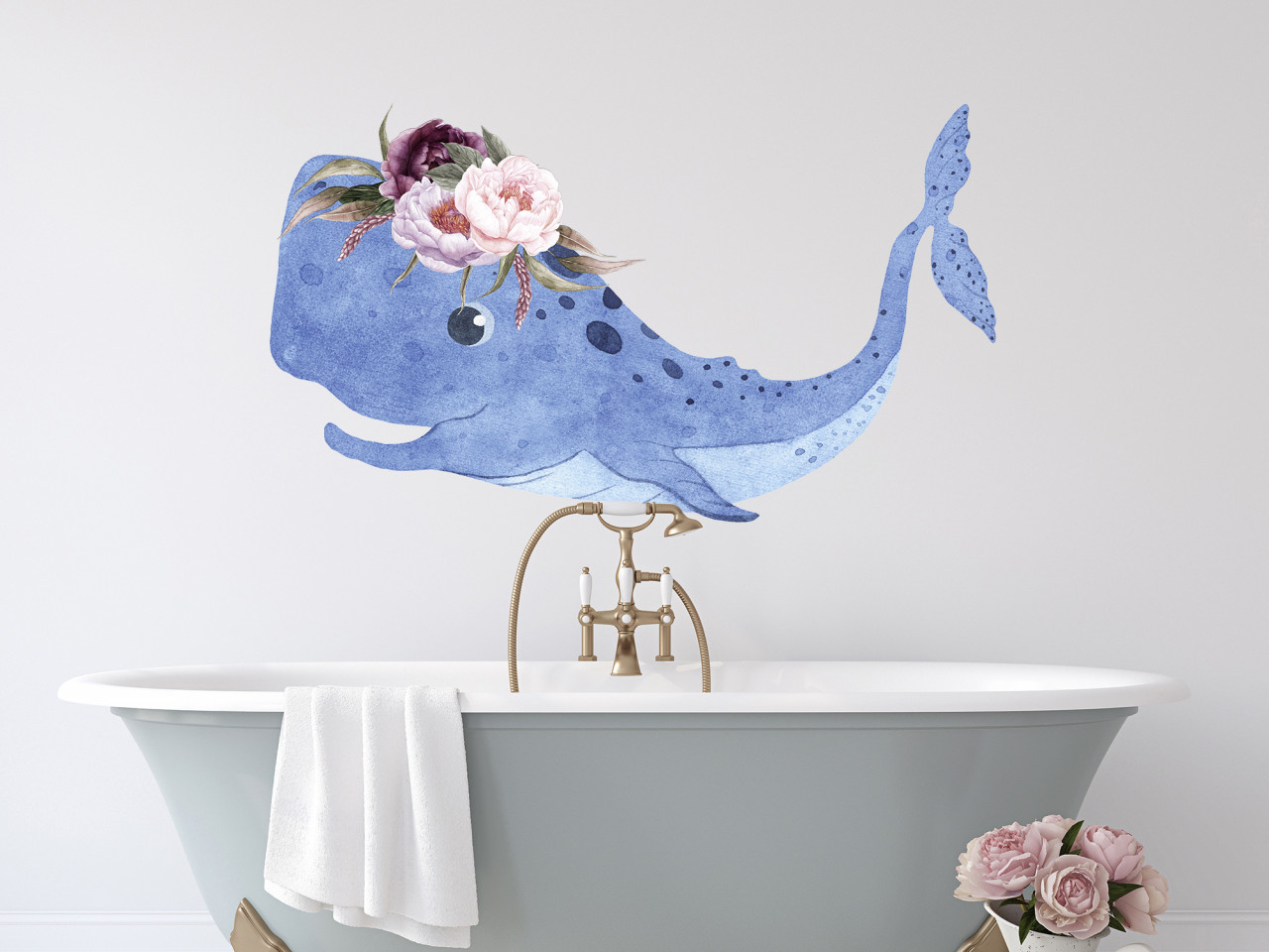 Wandtattoo Wal mit Pfingstrosen