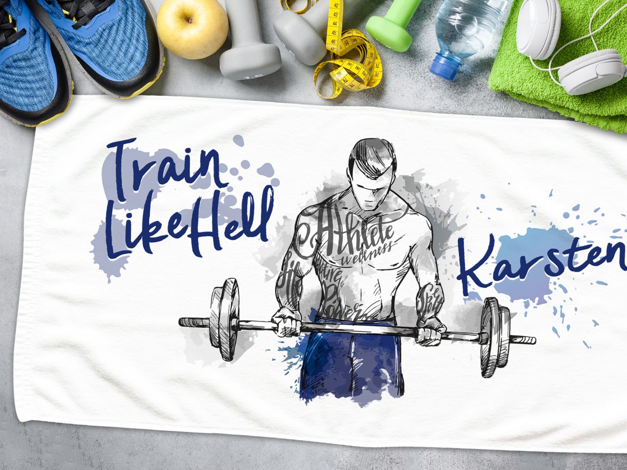 Handtuch personalisiert mit Namen - train like hell -...