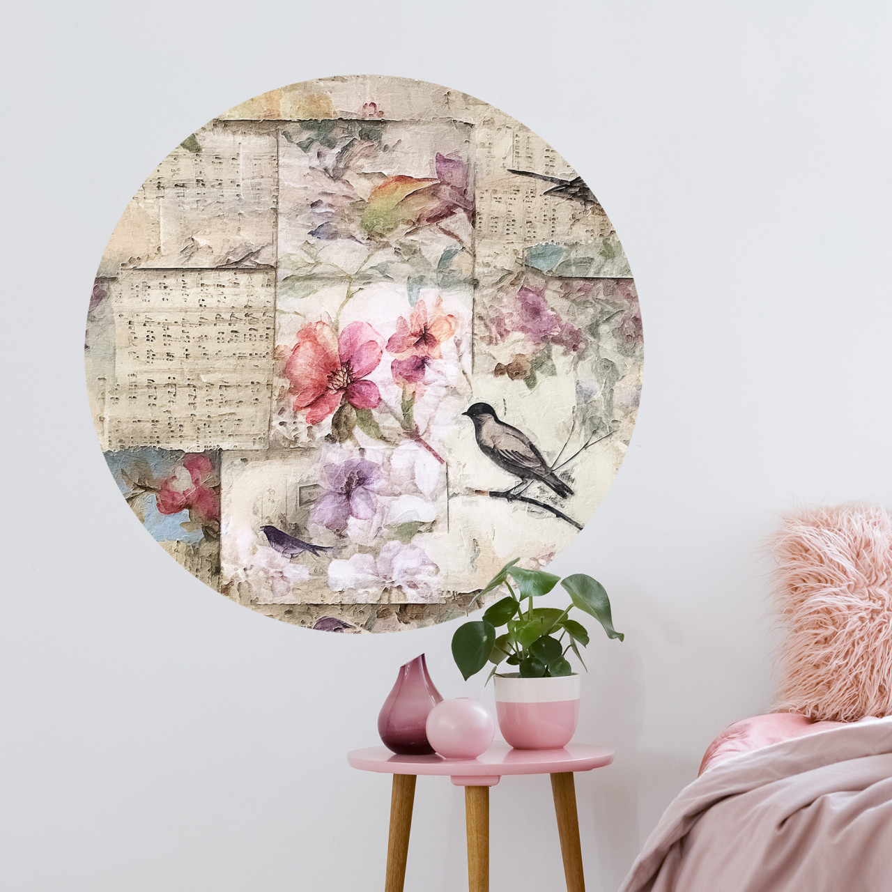 Wandtattoo Rund Textur Vintage Blumen