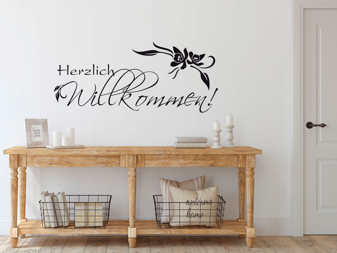 Wandtattoo Herzlich Willkommen mit Blumen