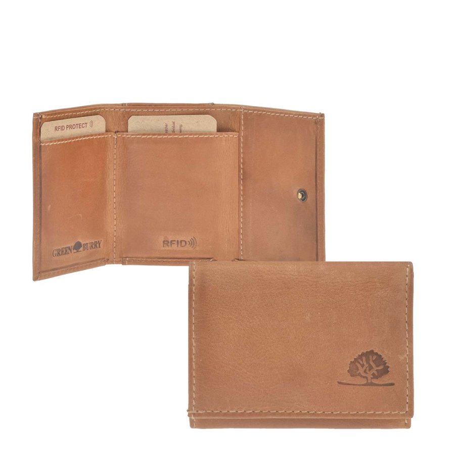 Geldbörse Leder 10x7cm klein mit RFID Schutz 'Tornado' cognac 1093-24 | Greenburry.de