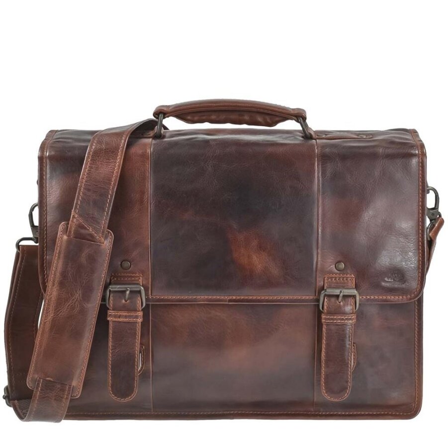 Business-Mappe Leder teak braun Aktentasche | Greenburry Rugged Laptoptasche für A4 Ordner & Business 1306-25