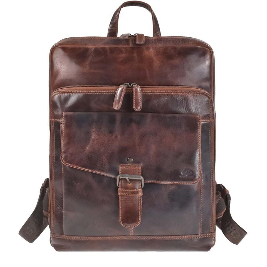 Business-Rucksack Leder teak braun mit Notebookfach | Greenburry Rugged Rucksack für Büro Studium Arbeit 1307-25