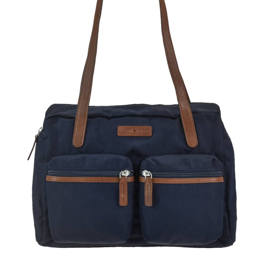 Shopper Damen Nylon azur 2 Vortaschen lange Griffe | Greenburry Nylon - Emily Schultertasche für Stadt Urlaub Reise 1400-27