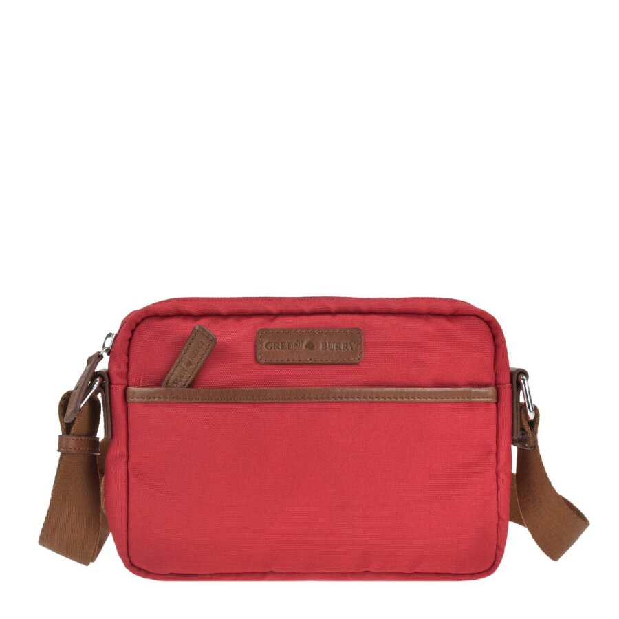 Crossover Bag Damen Nylon rot langer Schultergurt | Greenburry Nylon - Madeleine Umhängetasche für Stadt Urlaub Freizeit 1403-26