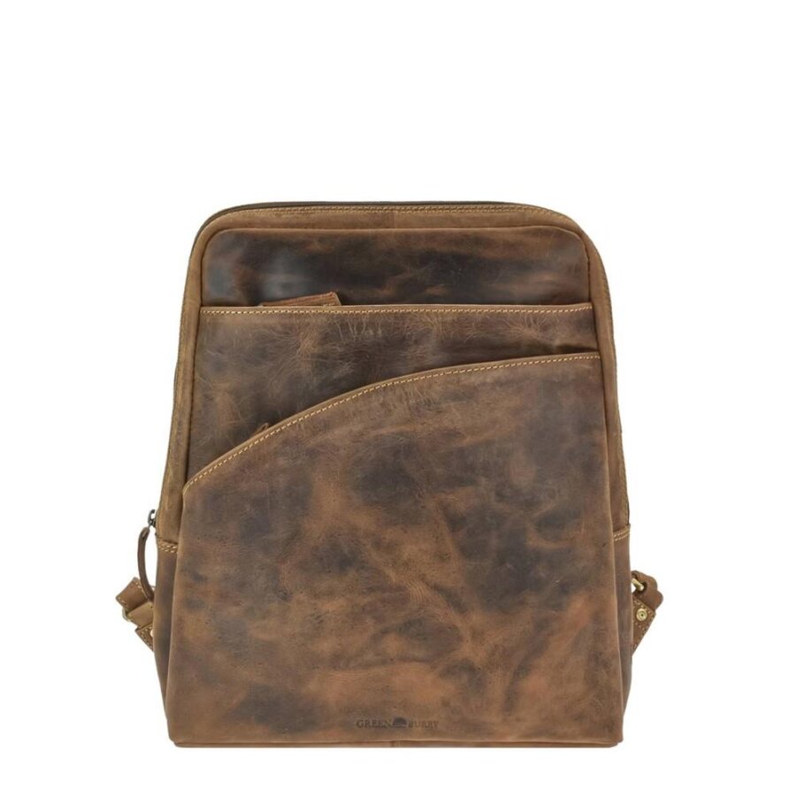 City Rucksack Damen Herren Leder antikbraun viele Fächer | Greenburry Vintage Original Tagesrucksack für Freizeit Stadtbummel Alltag 1536-25