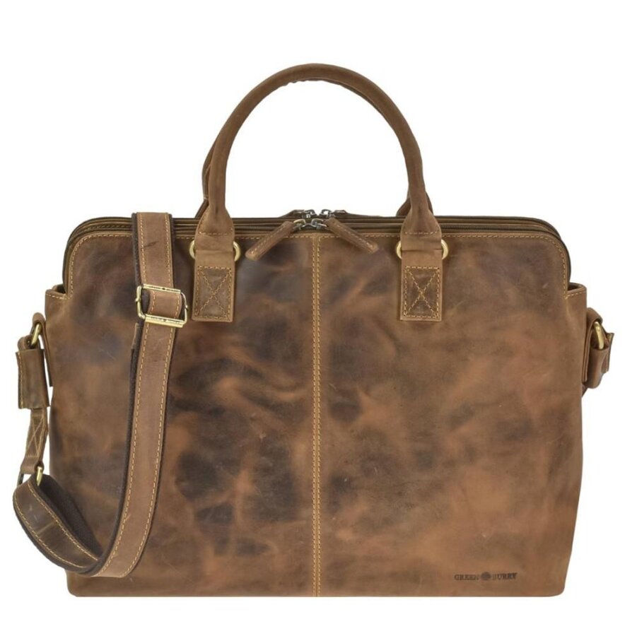 Aktentasche Herren Leder braun Business-Shopper 3 Hauptfächer & Notebookfach | Greenburry Vintage Ledertasche Damen Herren Business Arbeit 1538-25