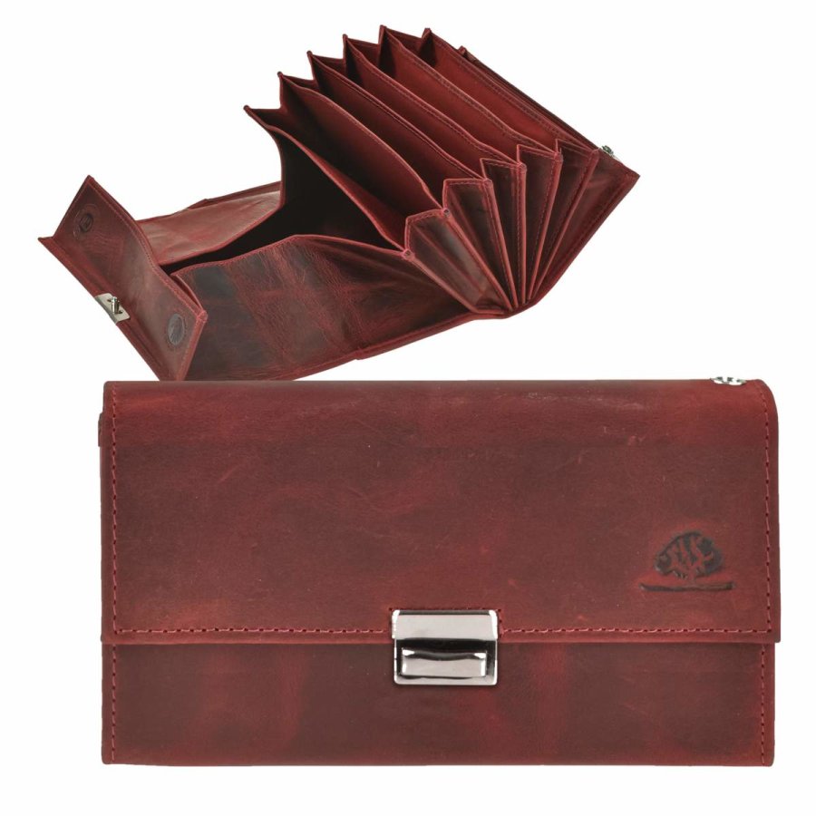 Kellnerbörse Leder 17x9cm mit 6 Scheinfächern antik rot 1786A-26