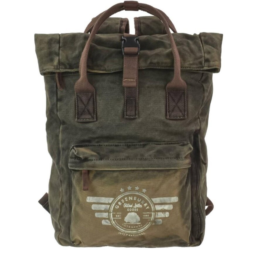 Rucksack Damen Herren Canvas khaki seitlicher Schnellzugriff | Greenburry Aviator Freizeitrucksack für Business Uni Arbeit Reise 5892-30