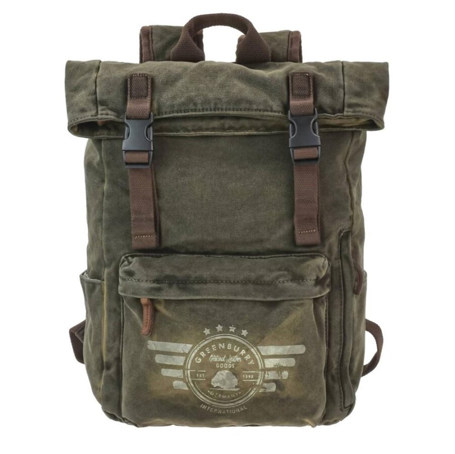 Rucksack Damen Herren Canvas khaki Tabletfach A4-Format | Greenburry Aviator Daypack für Business Uni Arbeit Reise 5891-30
