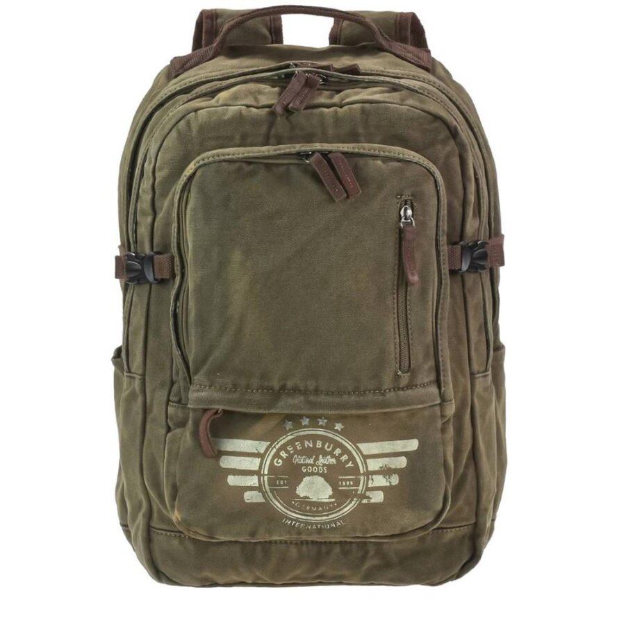 Rucksack Damen Herren Canvas khaki Notebookfach A4-Ordner | Greenburry Aviator Harvard Daypack für Business Uni Arbeit Reise 5889-30