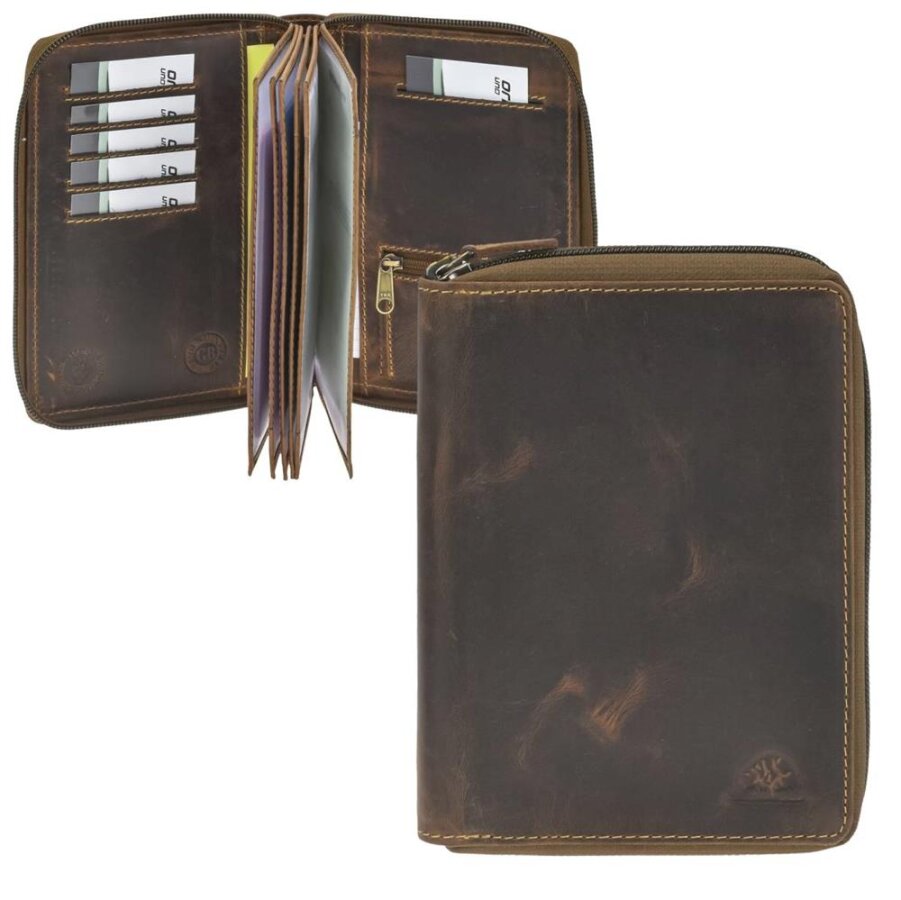 Jagdscheinetui Jäger Leder antikbraun mit Reißverschluss | Greenburry Vintage Original Ausweishülle für Jagd Revier 328RV-25