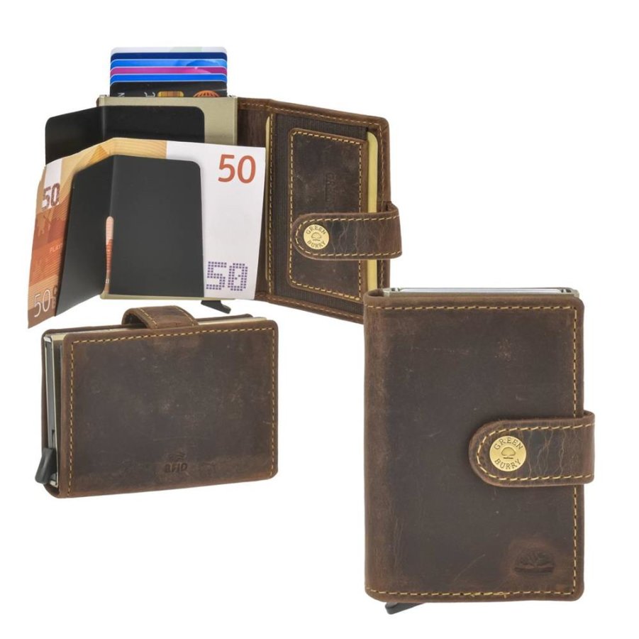 Karten Portemonnaie Leder 7x10cm mit Scheinfach ohne Münzfach 'Vintage' antikbraun | Greenburry 1453-25