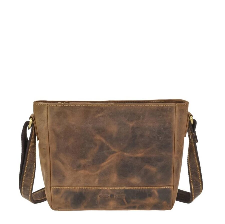 Umhängetasche Damen Leder antikbraun mit vielen Reißverschlussfächern | Greenburry Vintage-Original Schultertasche für Alltag Freizeit Shopping Reise