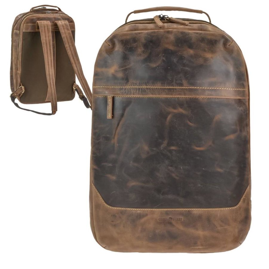 Greenburry Rucksack Leder 34x48x16cm Overnighter Reiserucksack 'Vintage' antikbraun, Weekender für Damen und Herren