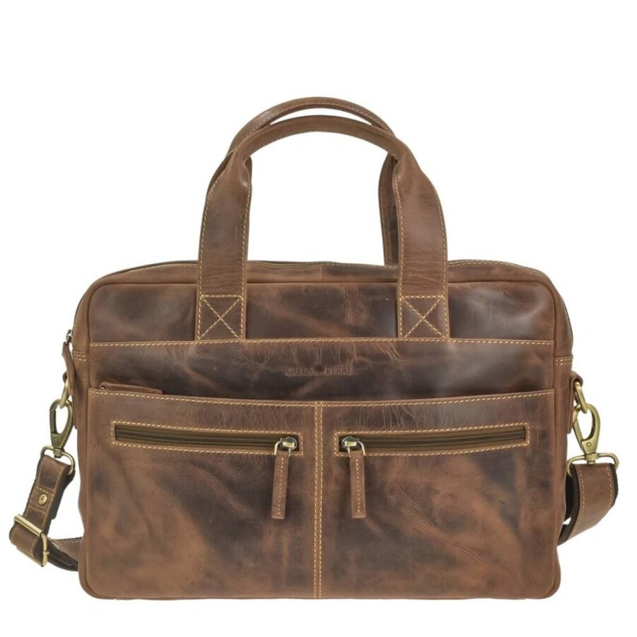 Aktentasche Herren Leder braun Business-Mappe Notebookfach & Trolleyband | Greenburry Vintage Original 1572S-25