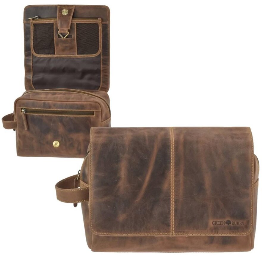 Greenburry Hänge-Kulturtasche Leder Organizer Vintage Original – Leder antikbraun. Edler Kulturbeutel für Reisen & Bad online kaufen.