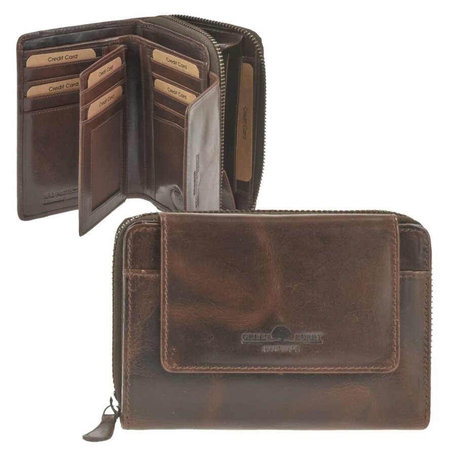 Geldbörse Damen Leder coffee RFID-Schutz 15 Kartenfächer | Greenburry Newport Portemonnaie für Alltag Shopping Reise 2110-22