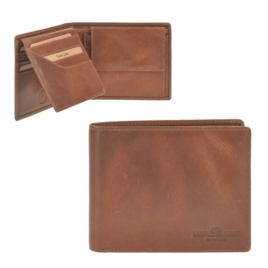 Greenburry Portemonnaie Herren RFID-Schutz & 7 Kartenfächer Newport – Leder caramel. Stilvoller Geldbeutel mit RFID-Blocker und natürlicher Patina.