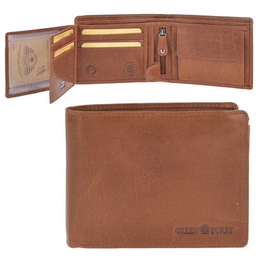 Geldbörse Leder 13x10cm Safe mit RFID Schutz 'House of Norway' naturbraun Portemonnaie Herren quer GREENBURRY