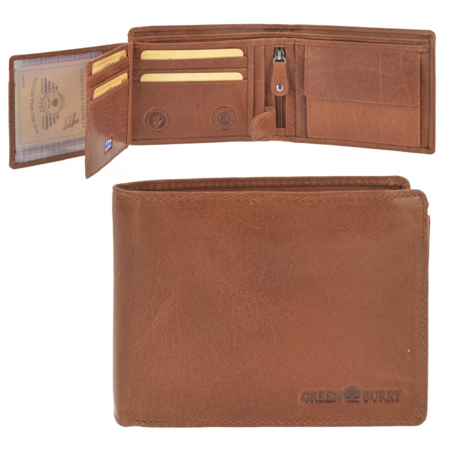 Portemonnaie Herren Leder naturbraun RFID-Schutz | Greenburry House of Norway Geldbörse für Alltag Reise Arbeit 1253-24