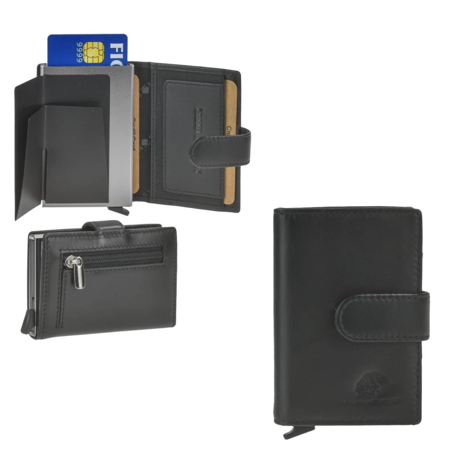 Karten Portemonnaie Herren Damen (schwarz-silber) RFID mit Münzfach 'Royal Nappa' Kartenetui Cardholder Kartenportemonnaie GREENBURRY 1138
