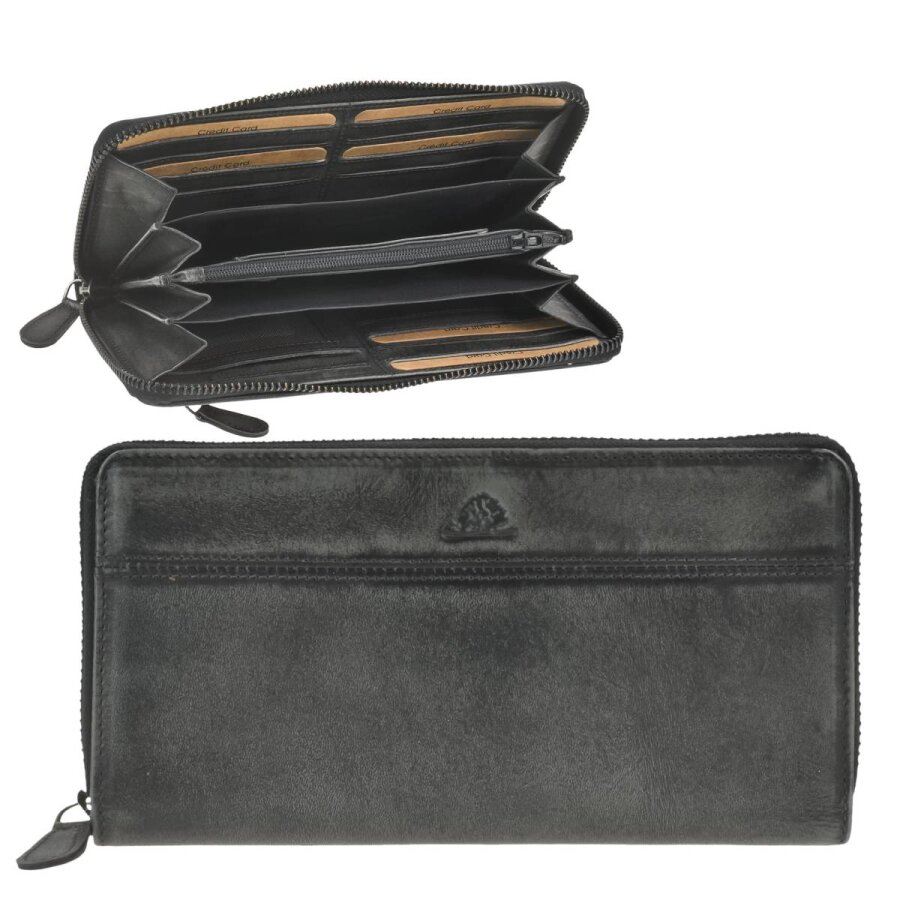 Greenburry Portemonnaie Damen 16 Kartenfächer Destressed – Leder silver grey | Stilvolle Langbörse mit RFID-Schutz und 4-Fächer-Aufteilung online kauf