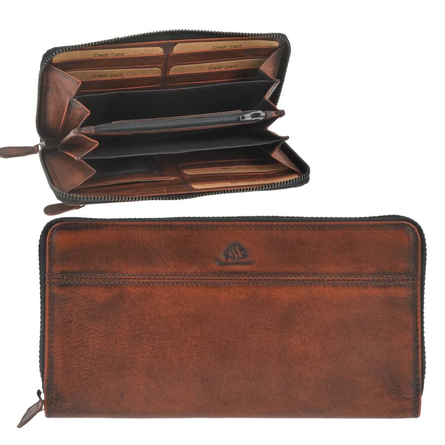 Greenburry Portemonnaie Damen 16 Kartenfächer Destressed – Leder rusty orange | Große Langbörse mit RFID-Schutz und 4-Fächer-Aufteilung online kaufen