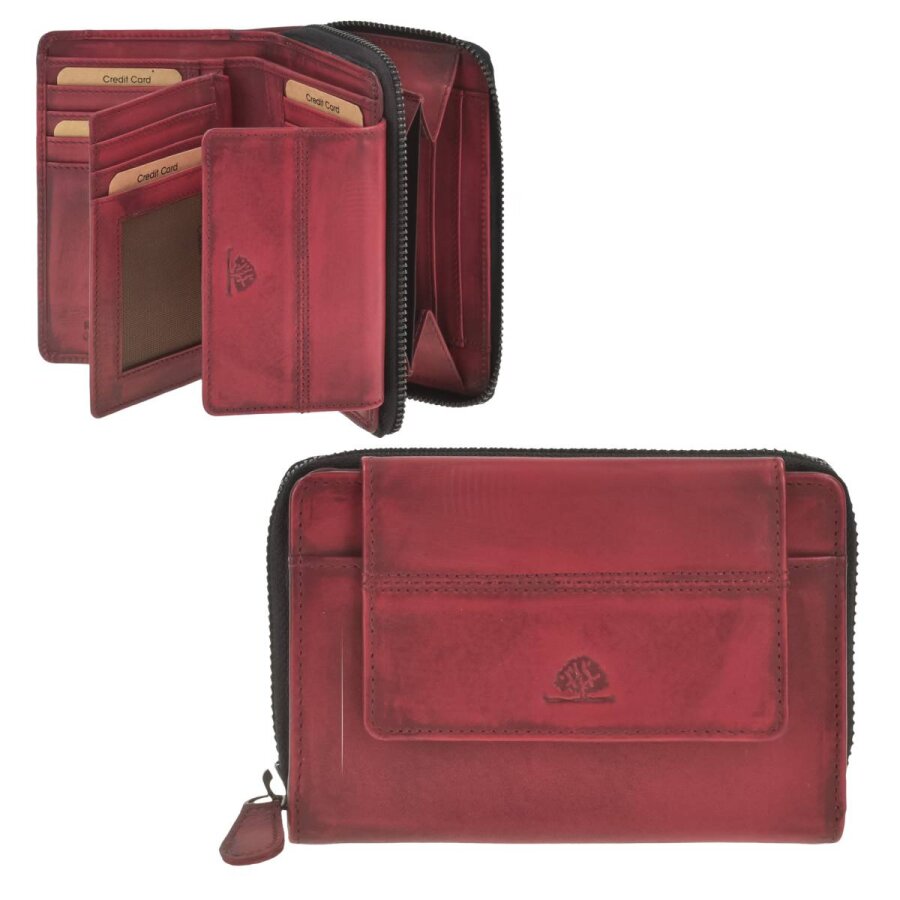 Greenburry Portemonnaie Damen viele Kartenfächer Destressed – Leder deep red | Elegante Geldbörse mit RFID-Schutz und 15 Fächern für Damen entdecken