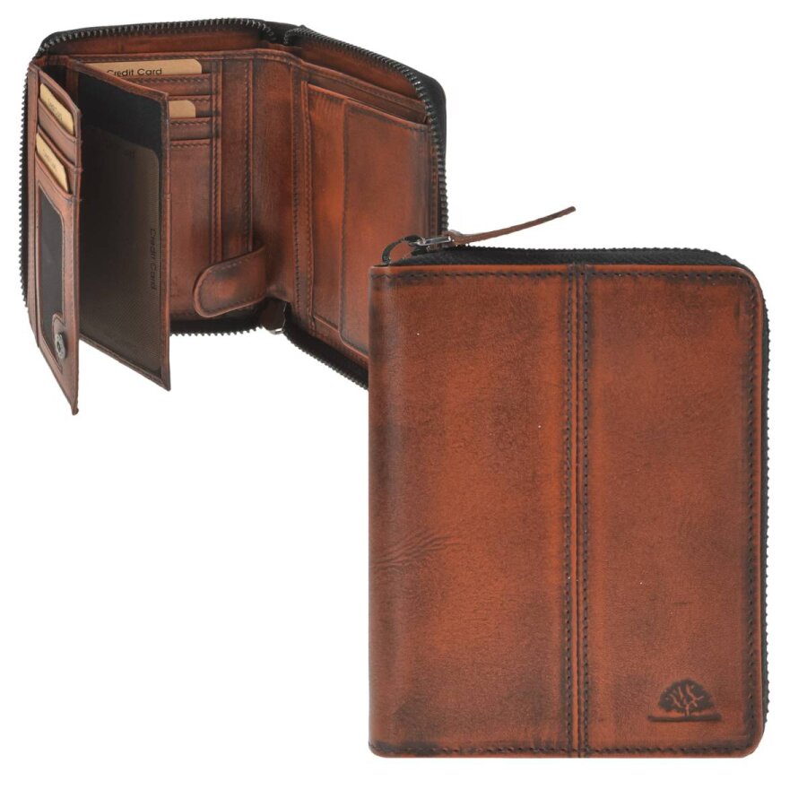 Greenburry Portemonnaie Damen Rundum-Sicherheit Destressed – Leder rusty orange | Stilvolle Geldbörse mit RFID-Schutz und 10 Fächern im Vintage-Look