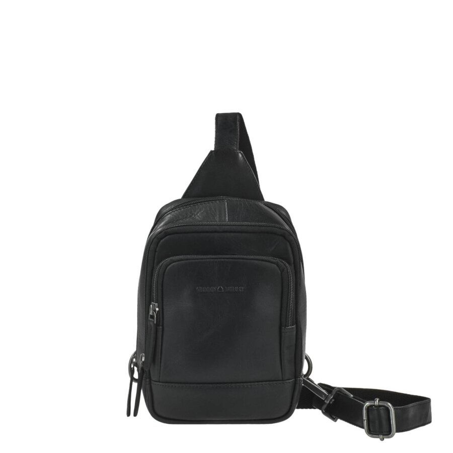 Crossbody Bag Herren & Damen Leder schwarz 3 Reißverschlussfächer | Greenburry Fiorentina Slingbag für Reise Freizeit Stadt 2210-20