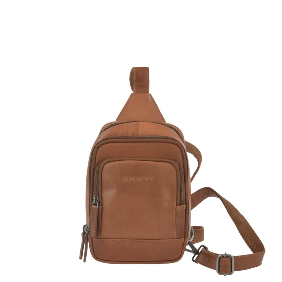 Crossbody Bag Herren & Damen Leder tan 3 Reißverschlussfächer | Greenburry Fiorentina Slingbag für Reise Freizeit Stadt 2210-24
