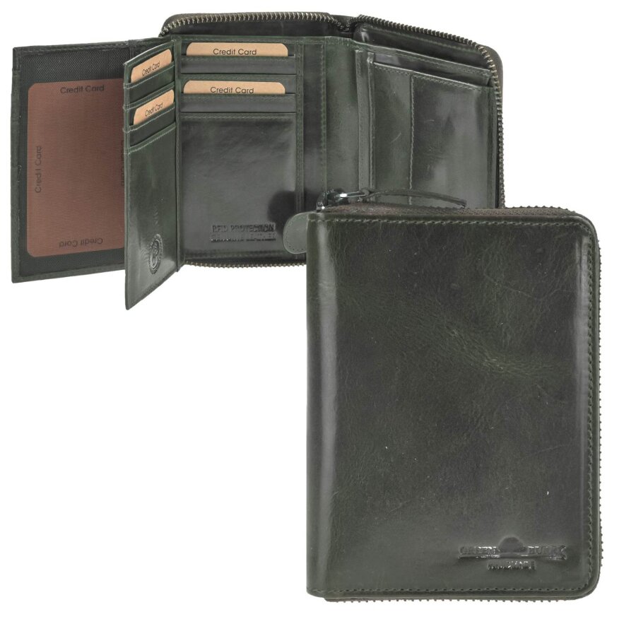 Greenburry Portemonnaie Herren Reißverschluss Leder Geldbörse mit RFID-Schutz | Newport 2111 british green (grün)